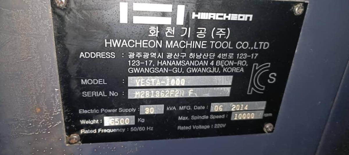 Used Hwacheon Vesta-1000 Vertical Machining Center Year 2014