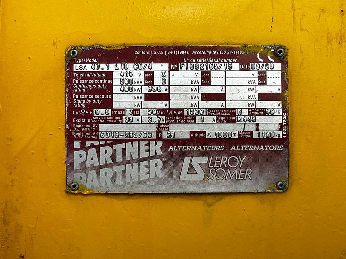Used Year 1998 Volvo Penta Genset 500kVA
