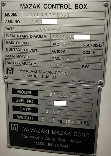 Used Year 2000 Mazak Integrex 200Y Universal Turn-Mill Center 