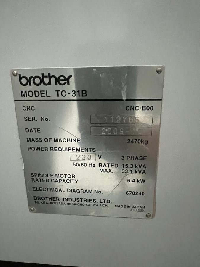 Used Brother TC31B Vertical Machining Center Year 2009