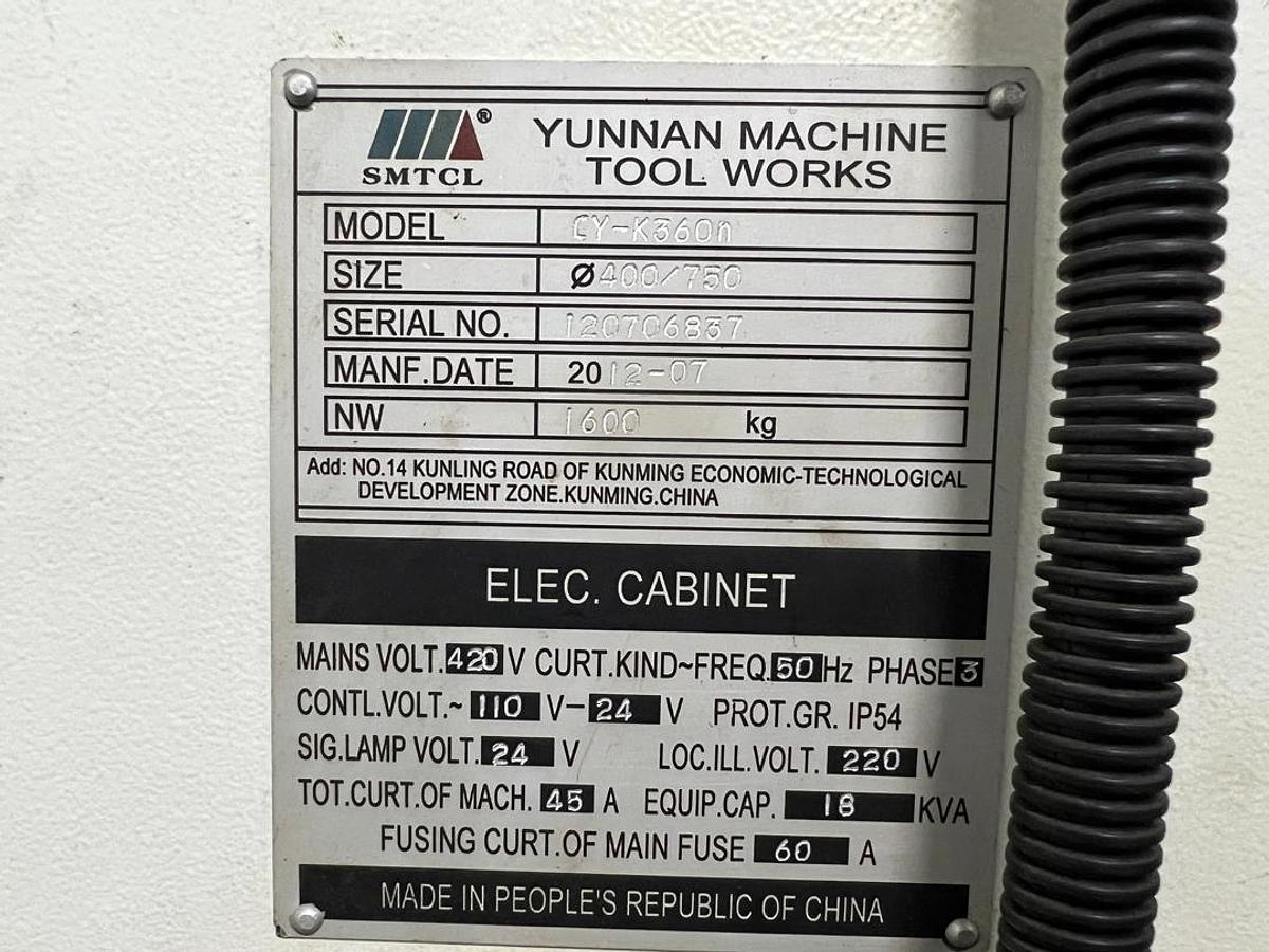 Used Yunnan CY-K360N CNC Lathe Year 2012