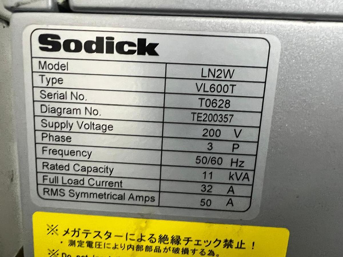 Used Sodick VL600Q Wire Cutting EDM Year 2020