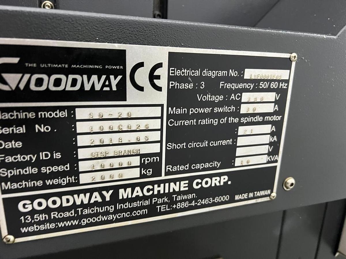 Used Goodway SD-20 CNC Lathe Year 2018