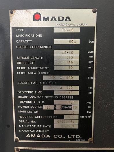 Used Year 1995 Stamping Machine Amada 45T Model TP-45