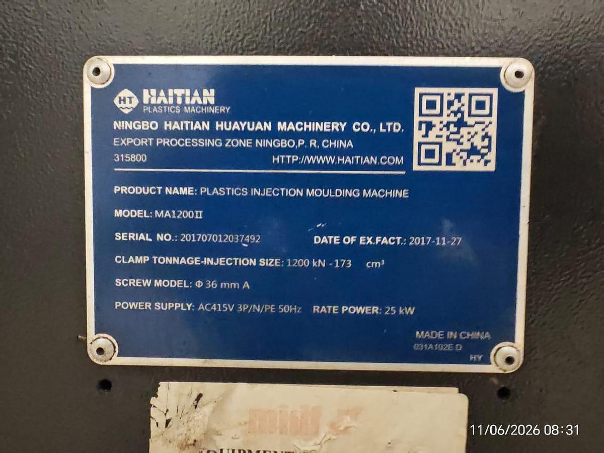 Used Haitian MA1200II 120T Plastic Injection Molding Year 2017