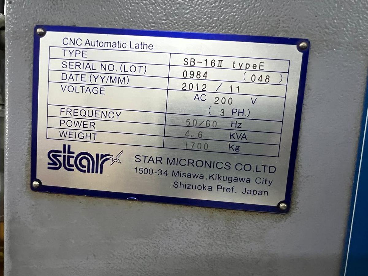Used Star SB-16II Type E CNC Auto Lathe Year 2012