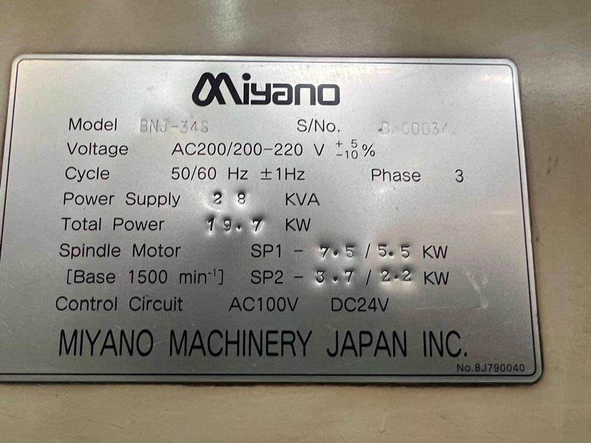 Used Miyano BNJ-34S CNC Turning Center Year 2002