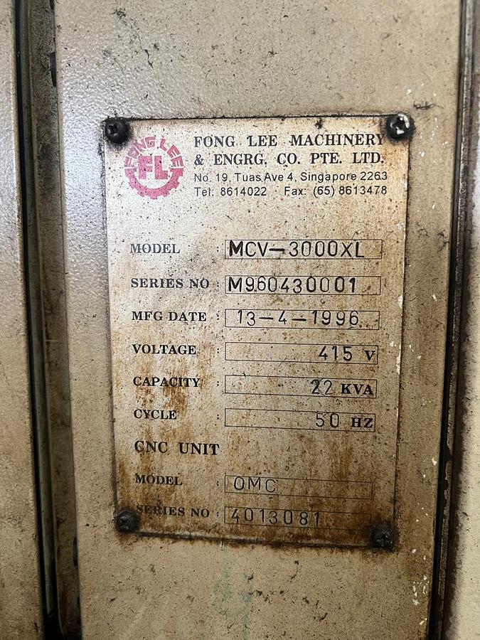 Used Fong Lee MCV-3000XL Milling Machine Year 1996