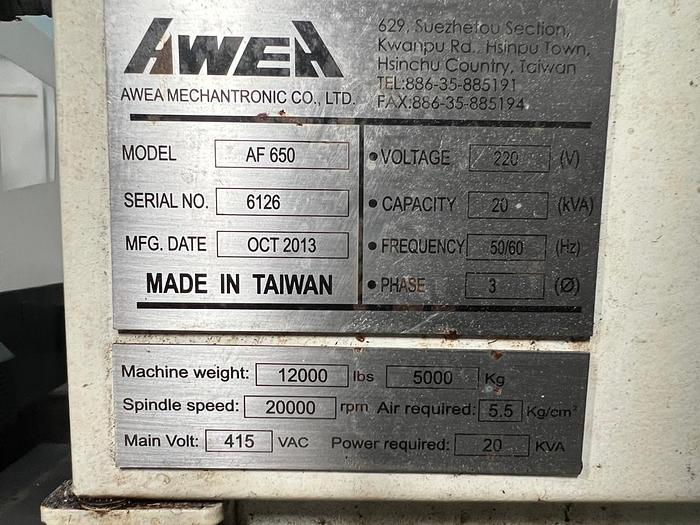 Used AWEA AF650 Year 2013 Vertical Machining Center