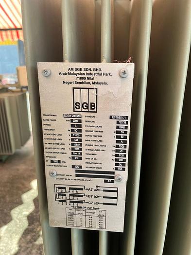 Used Year 2012 SGB Transformer 2000kVA