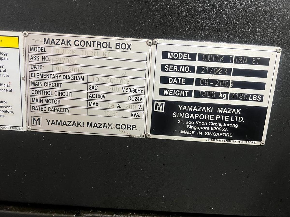 Used Mazak Quickturn 6T CNC Lathe Year 2008