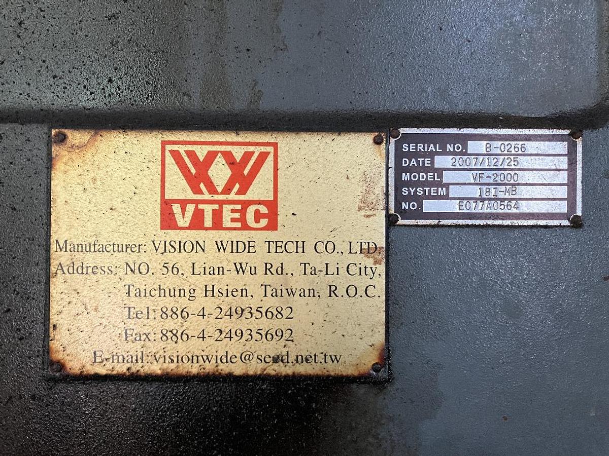 Used VTEC VF-2000 Double Column Machining Center Year 2007