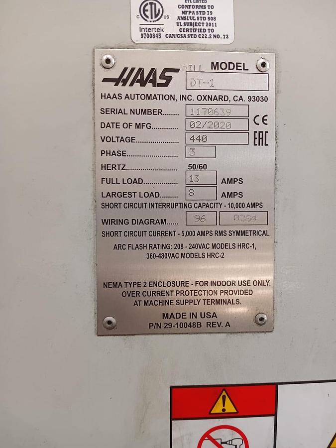 Used HAAS DT-1 Vertical Maching Center Year 2020