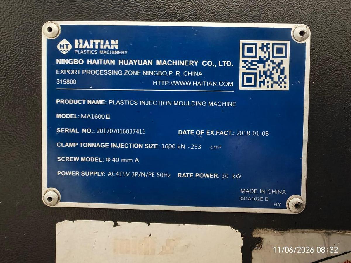 Used Haitian MA1600 II 160T Plastic Injection Molding Year 2018