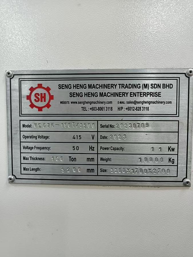 Used Seng Heng Machinery Press Brake 160T Year 2023