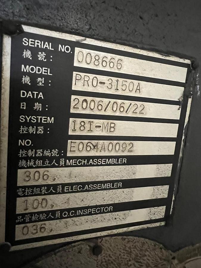 Used Hartford PRO 3150A Double Column Machining Center Year 2006