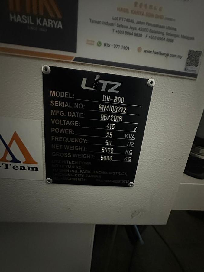 Used Litz DV-800 Vertical Machining Center Year 2018