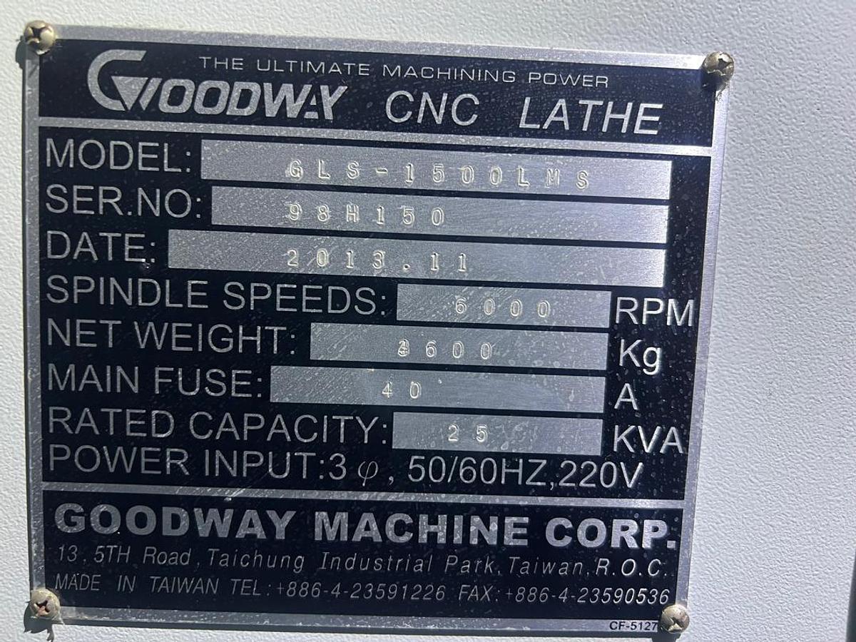 Used Goodway GLS-1500LMS CNC Turning Center Year 2013