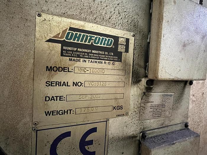Used JOHNFORD VMC-1600HD Year 2002 Vertical Machining Center