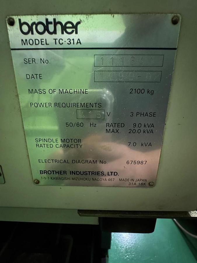 Used Brother TC-31A Vertical Machining Center Year 1998