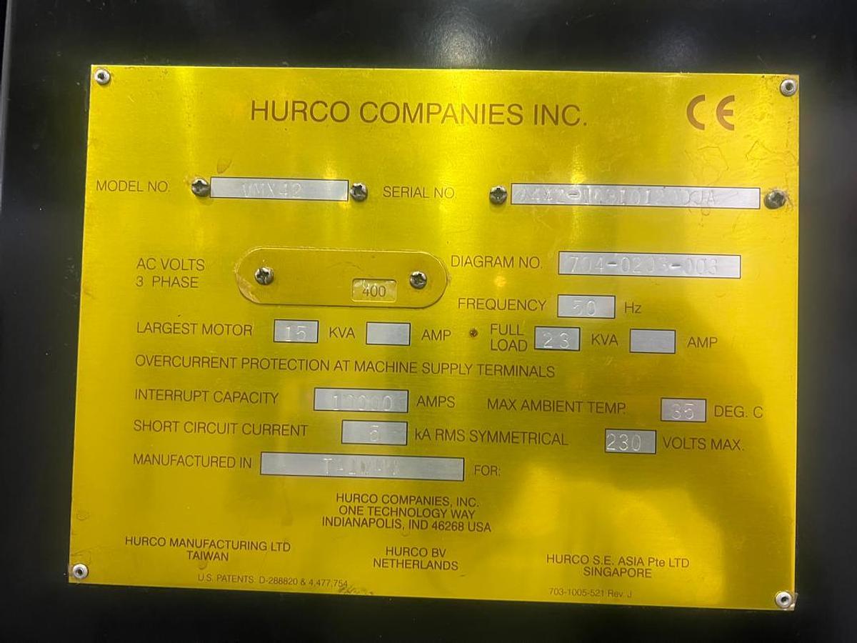 Used Hurco VMX42 Vertical Machining Center Year 2010