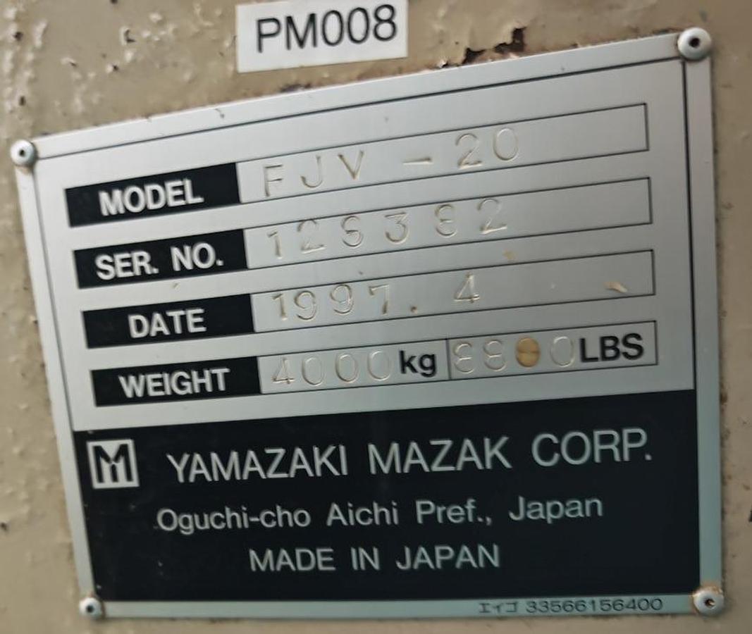 Used Mazak FJV-20 CNC Vertical Machining Center Year 1997
