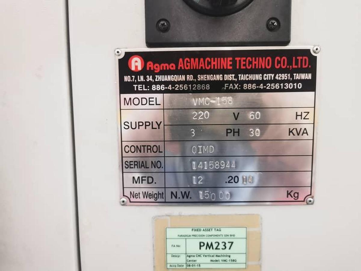 Used AGMA VMC-158 Vertical Machining Center Year 2014