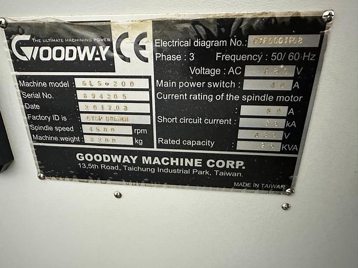 Used YEAR 2017 GOODWAY GLS-200 CNC Lathe