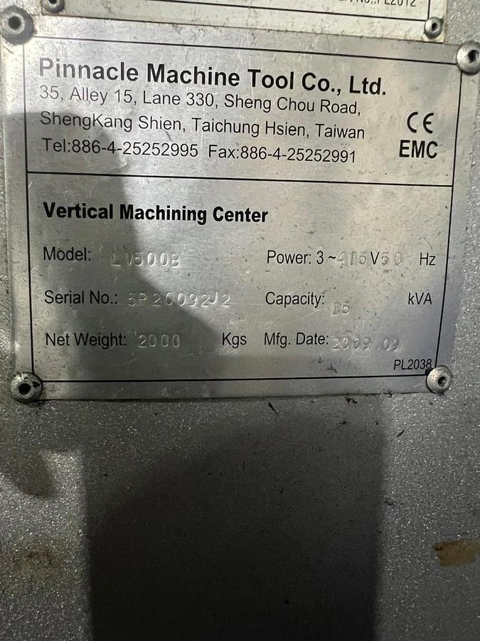Used Pinnacle LV500B Vertical Machining Center Year 2009