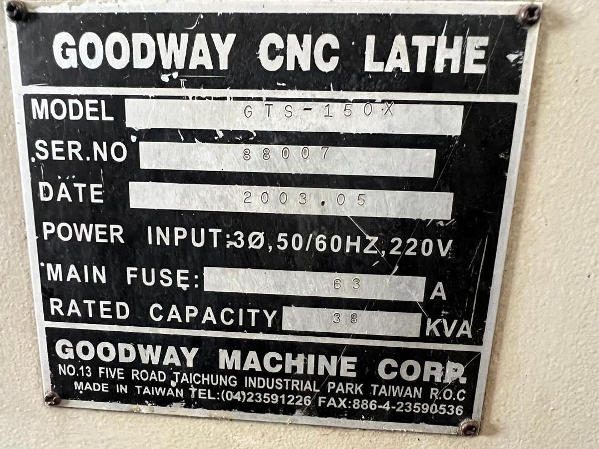 Used Goodway GTS150X CNC Turning Center Year 2003