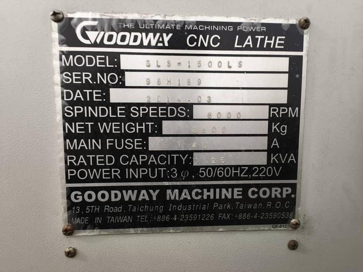 Used Goodway GLS 1500 LS CNC Lathe Year 2014