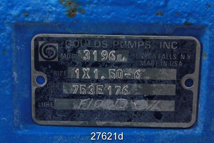 Used Goulds 3196 Goulds Pump 3196 Stx, 1X1.5X6, 5" Impeller Diameter, Stainless Steel Impeller, Ductile Iron Casing, Mechanical Seal, #27621
