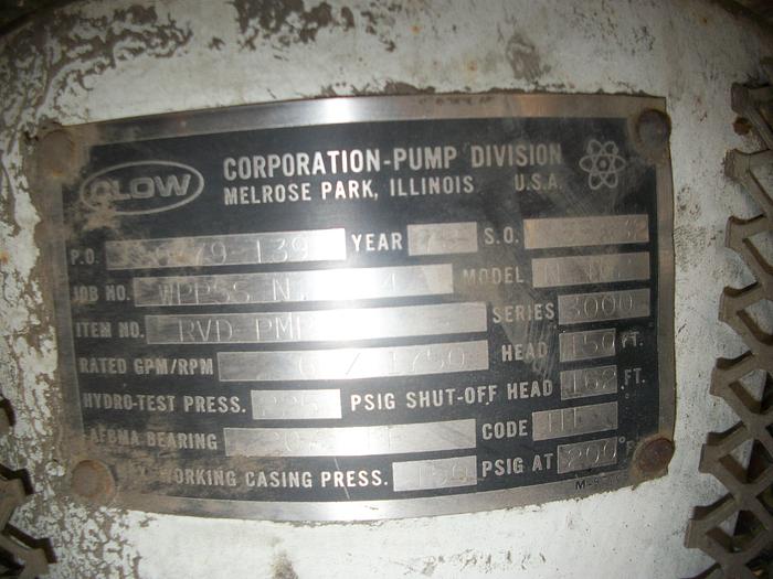 Used Pump, Sump, 10 HP, Clow, 316 S/st, 60 GPM, Mdl N-162 (4) #S741517