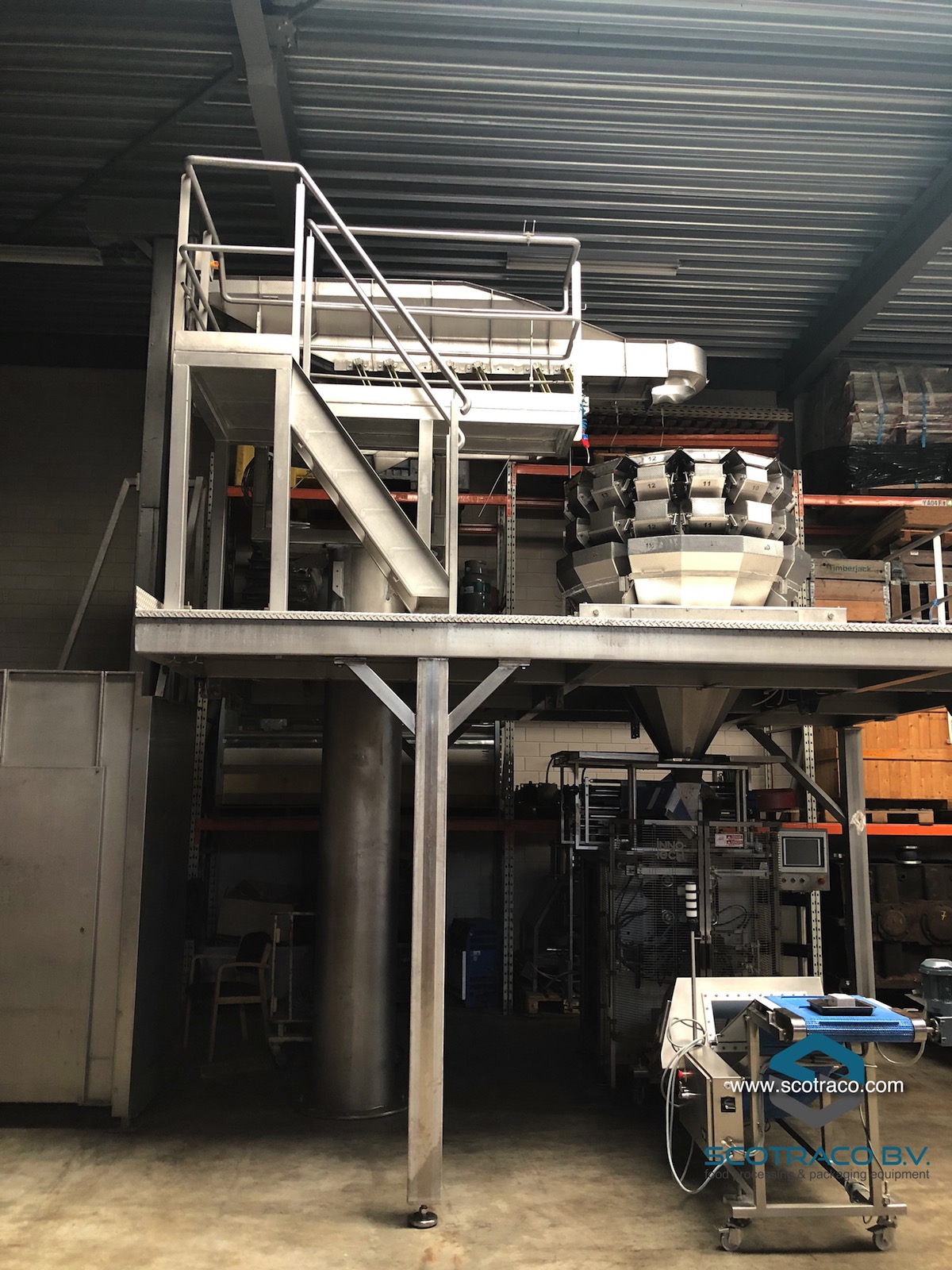 Used Complete weighing and packing line, Yamato sigma 714, Innotech vffs