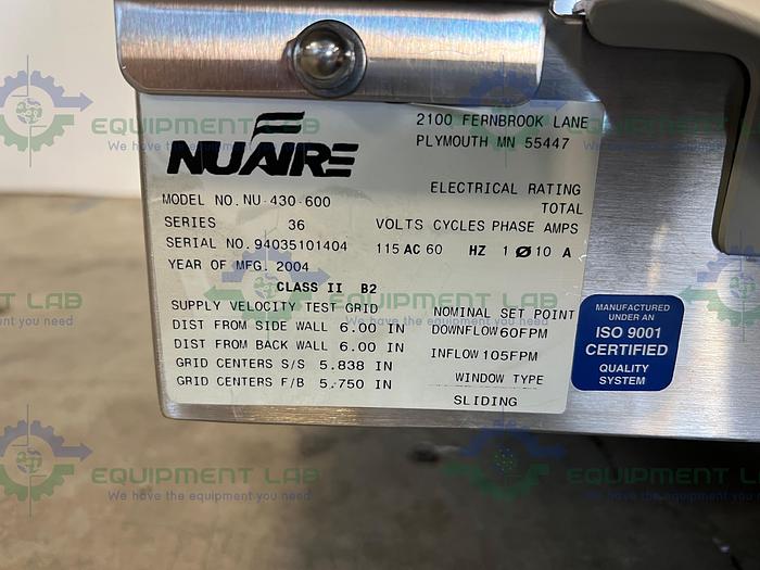 Used Nuaire  NU-430-600 Class II B2 Biological Safety Cabinet 115V
