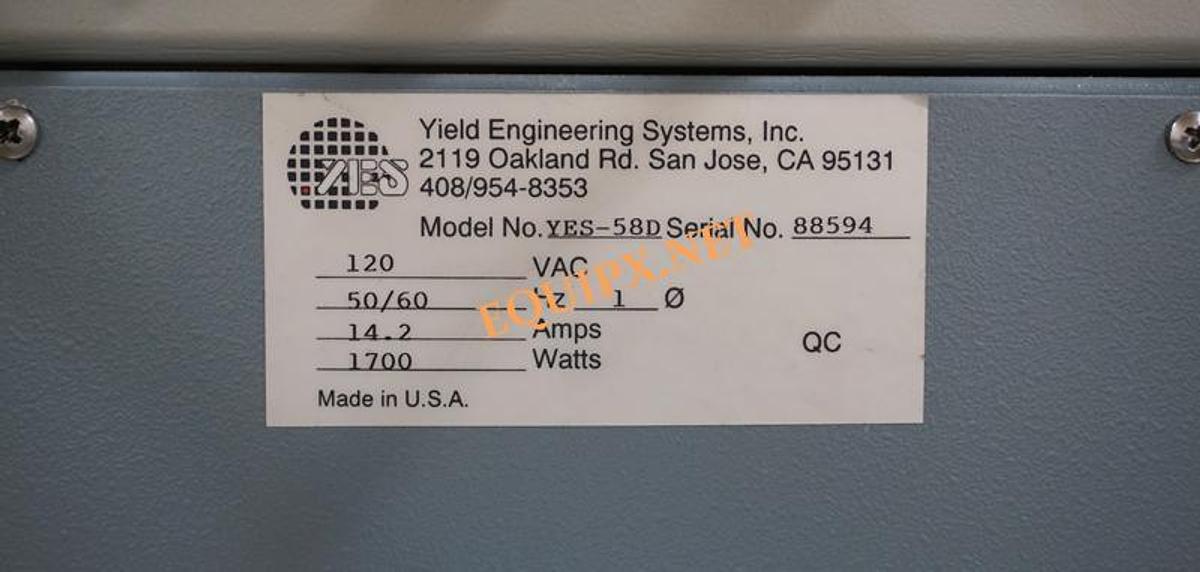 Used Yield Engineering Dual Function YES-58D HMDS and image reversal oven with Alcatel SD2010 pump and cabinet