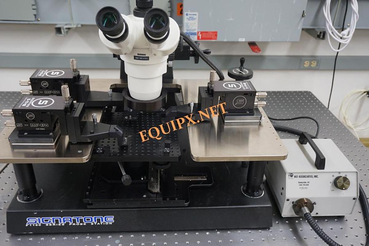 Used Signatone 1160A-6N manual prober with (3) S-M40 Rf positioners and Olympus microscope with camera