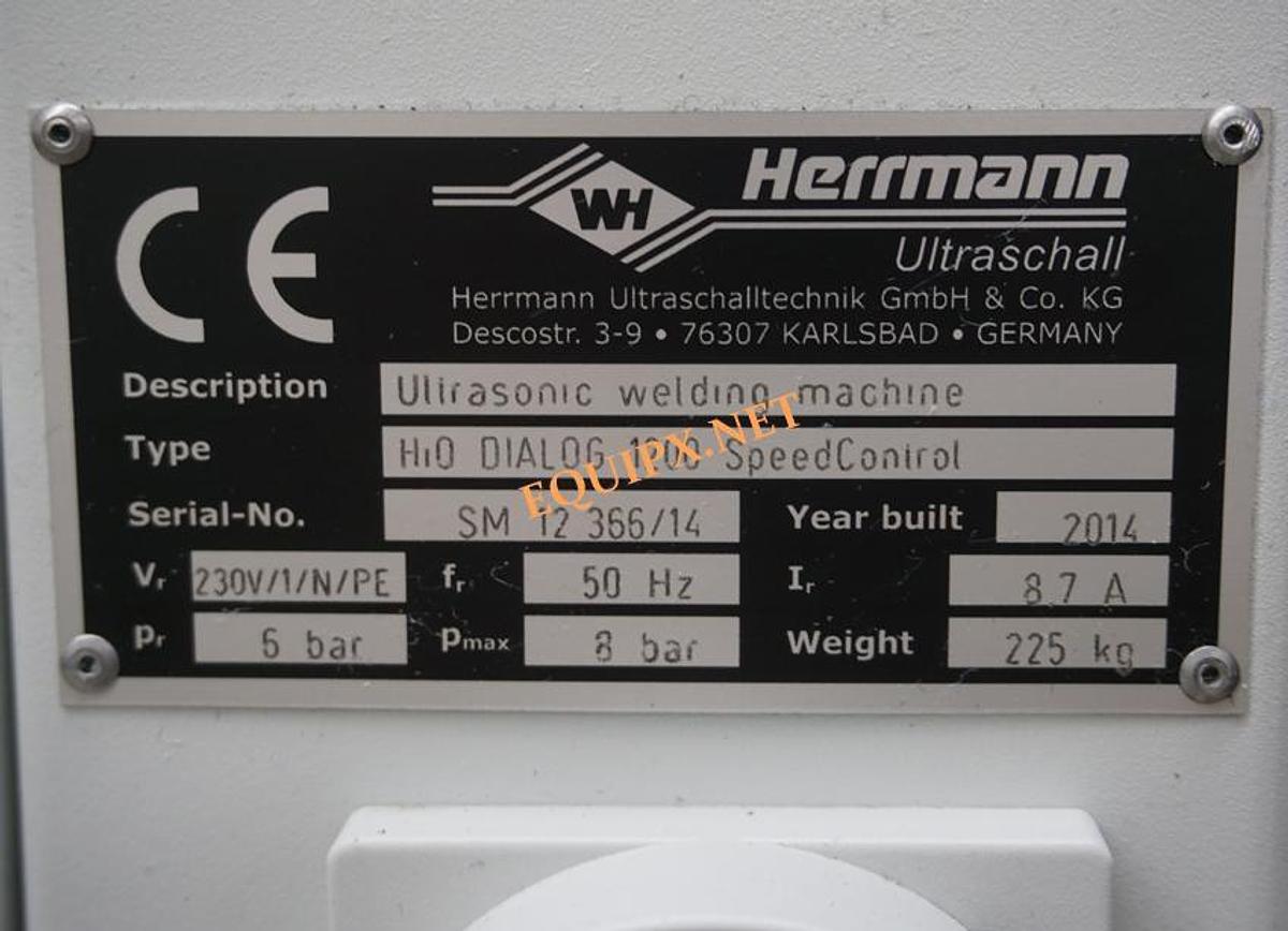 Used Hermann Ultrasonics HiQ dialog 1200 speed control ultrasonic welder  1200Watts @ 35Khz  (2014)