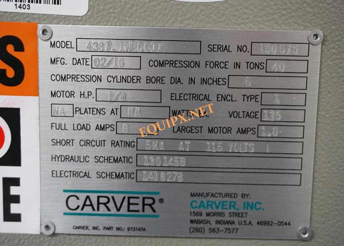 Used Carver 4387NE 40 ton Pellet press