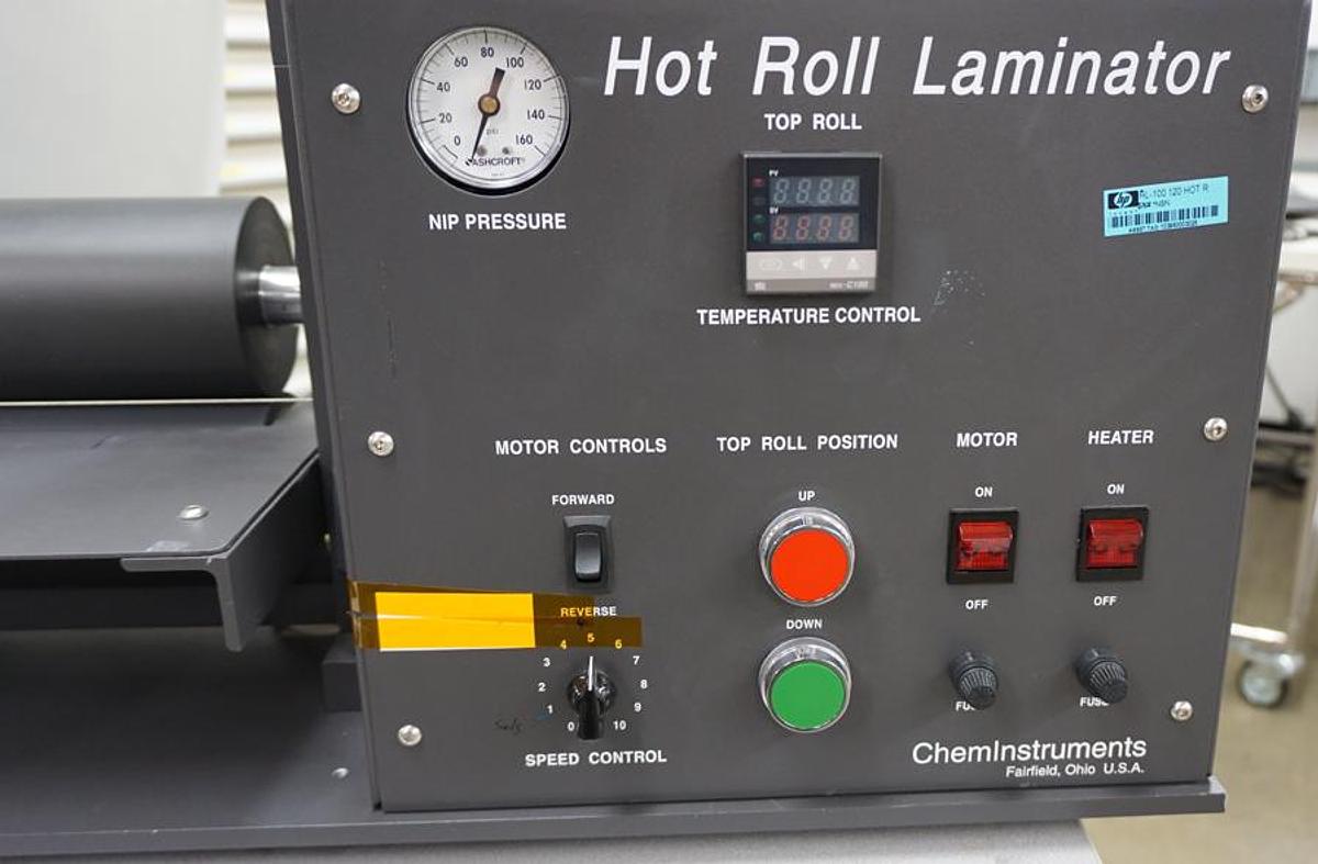 Preowned ChemInstruments HL-100 Hot Roll Laminator with base cabinet