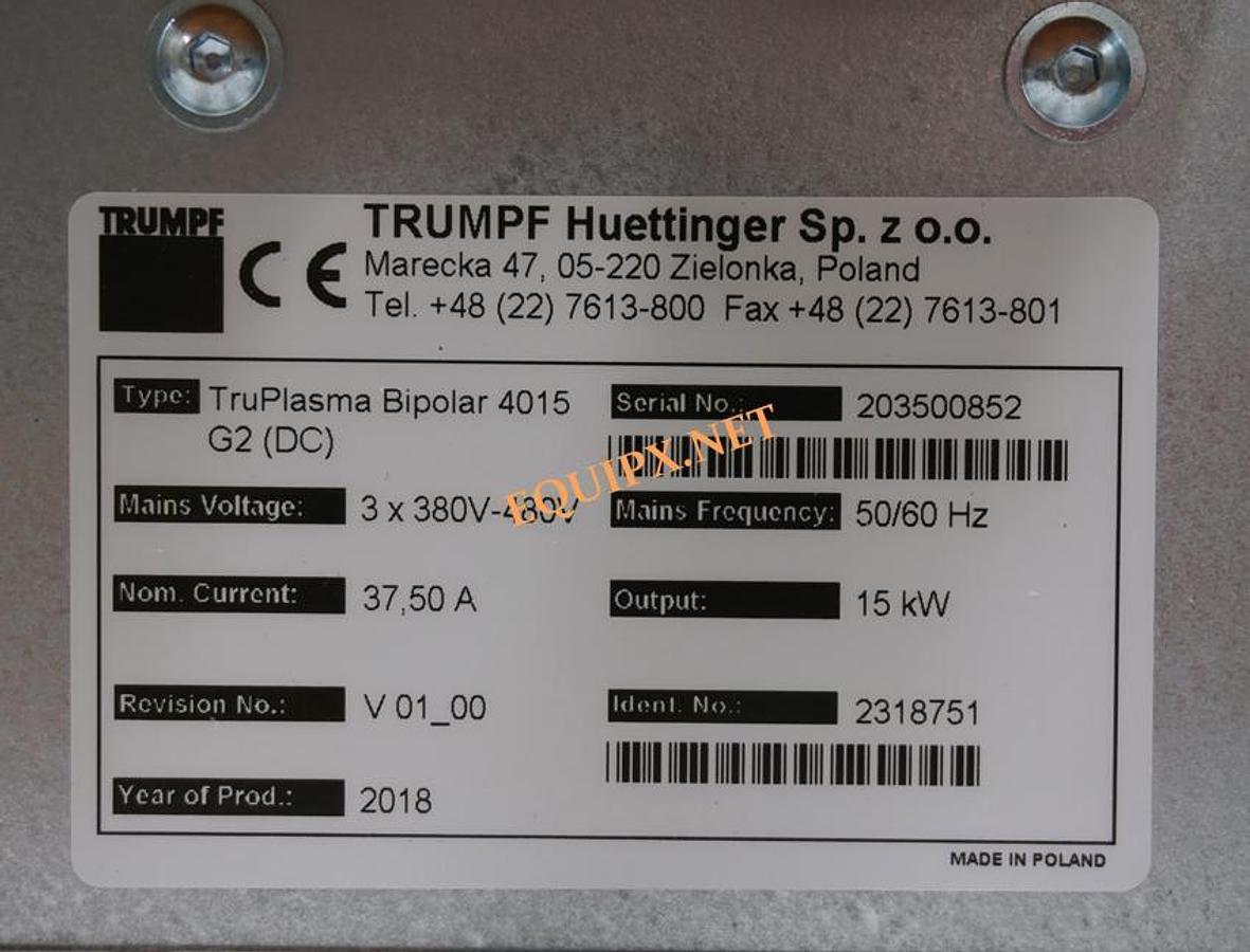 Used Trumpf Bipolar DC Pulsed Plasma Generator 4015 G2 (DC) NEW Never Installed, 15Kw