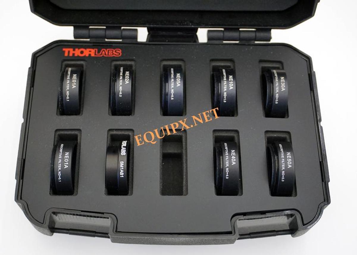 Used Thorlabs 25mm diameter Neutral Density Filters (set of 9) with case