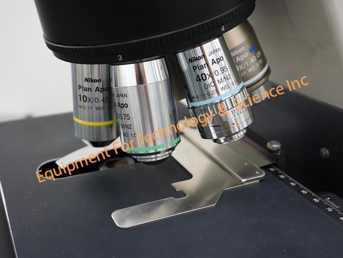 Used Nikon Eclipse 90i microscope configured for brightfield, DIC, fluorescence