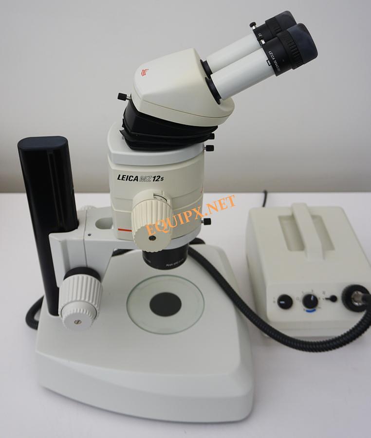 Used Leica MZ12.5 with Ergohead, transmitted light base, KL-1500 fiber power supply