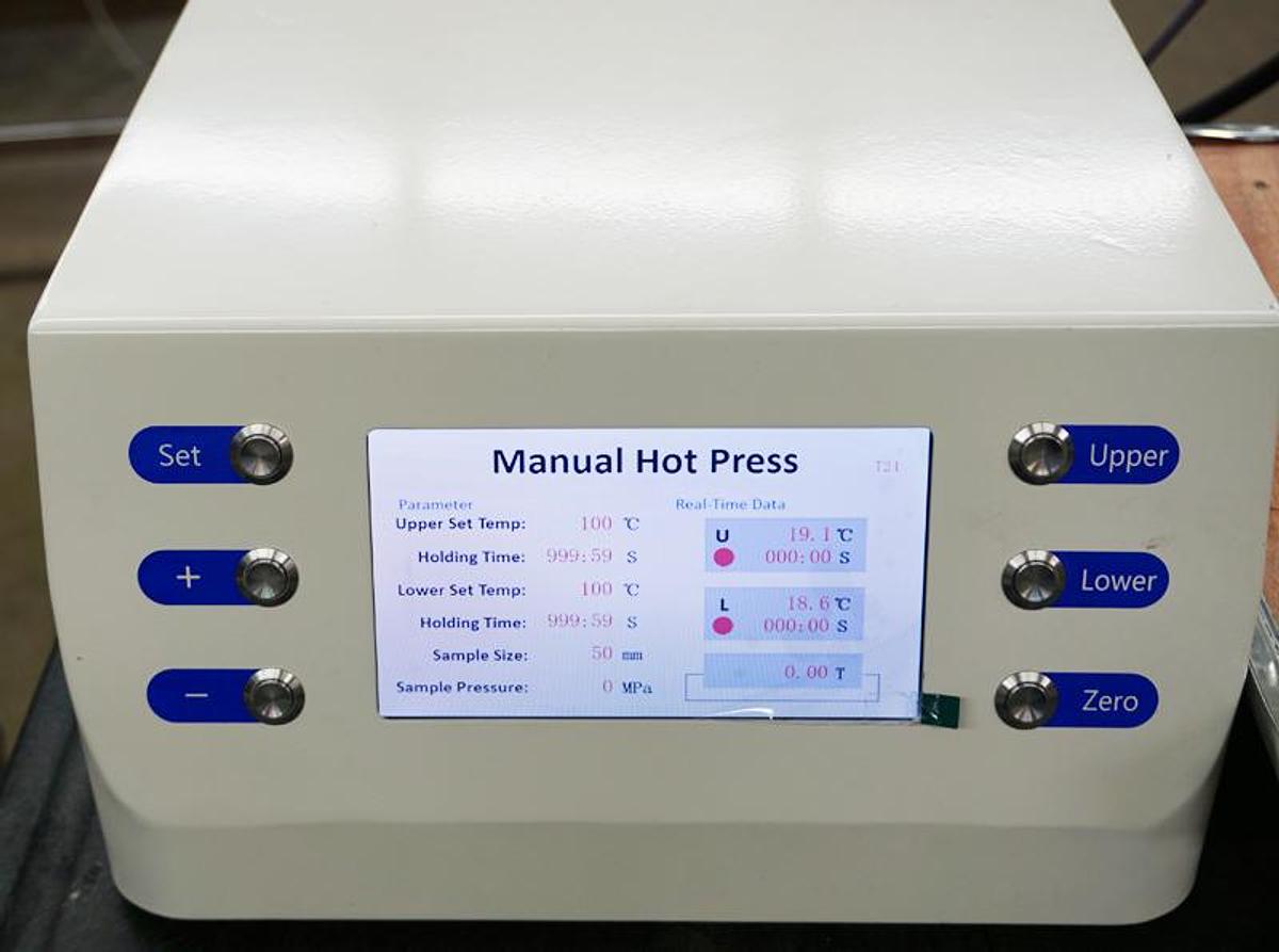 MSE PRO-307 24-Ton Benchtop Heated Lab Press (300°C) with Dual Flat Heating Plates (100x100 mm) and digital pressure display