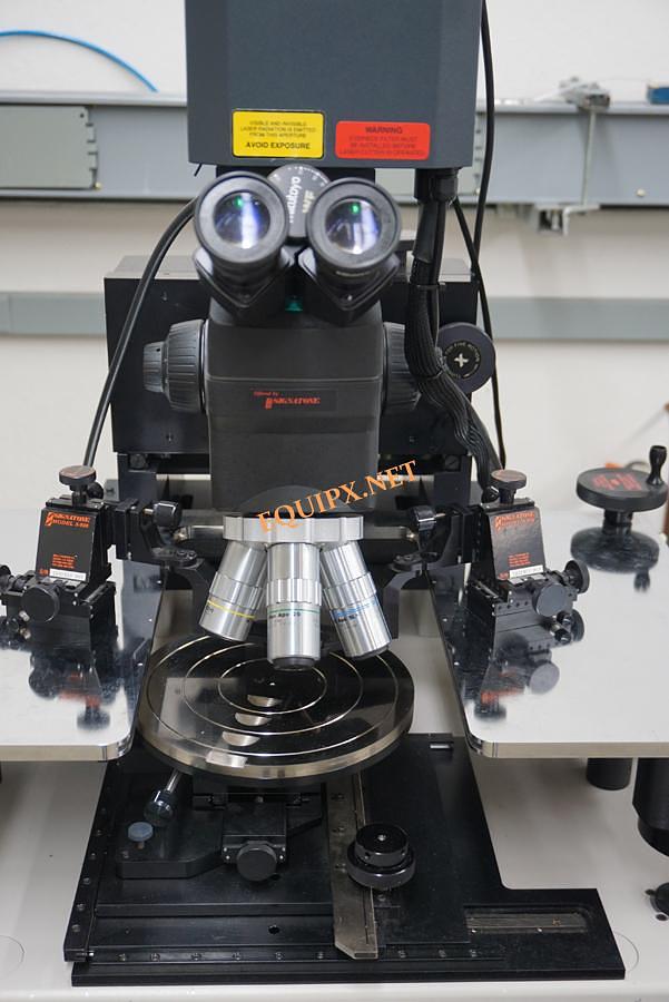 Used Signatone S-1170-8N6 200mm manual prober with New Wave Ezlaze 3 532/355nm YAG laser and Mitutoyo microscope