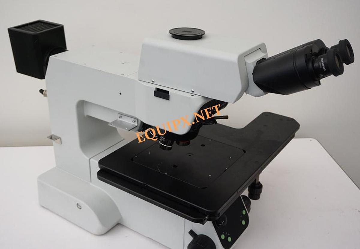 Used Olympus MX61-F semiconductor inspection microscope configured for brightfield darkfield inspection of maximum 200mm wafers