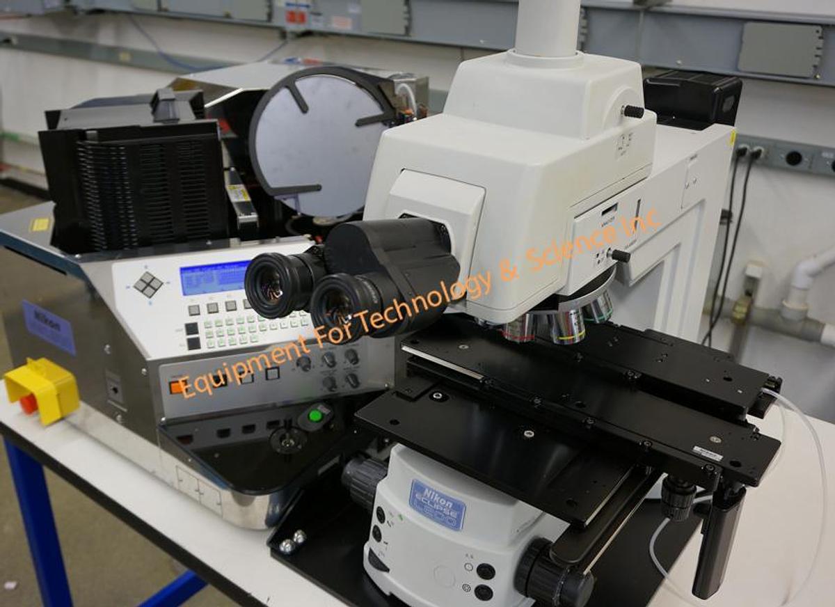 Used Nikon 200mm wafer inspection station with NWL200-TMB (2012) wafer loader and Eclipse L200 microscope