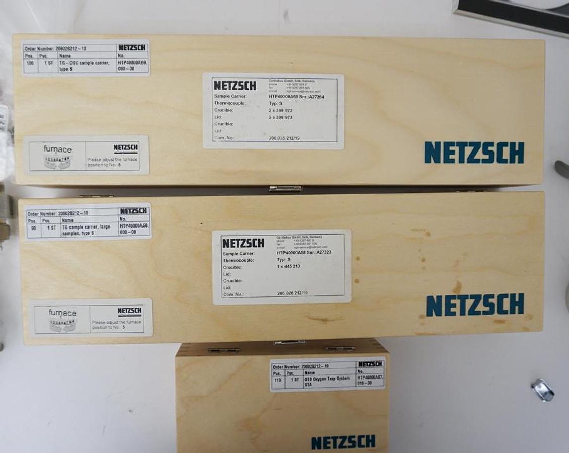 Preowned 2019 Netzsch STA 449 F3 Jupiter Simultaneous Thermal Analyzer with Silicon Carbide Furnace (max temp 1600C), (2) Sample Carriers, Oxygen trap and Rotary Vacuum pump