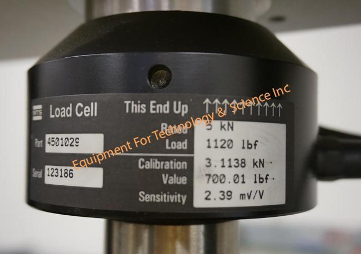 Used MTS Systems Corp Alliance RT/5 1120lbf (5KN) Testing Machine with 3 load cells, Testworks 4 software, and 2kN pneumatic grips